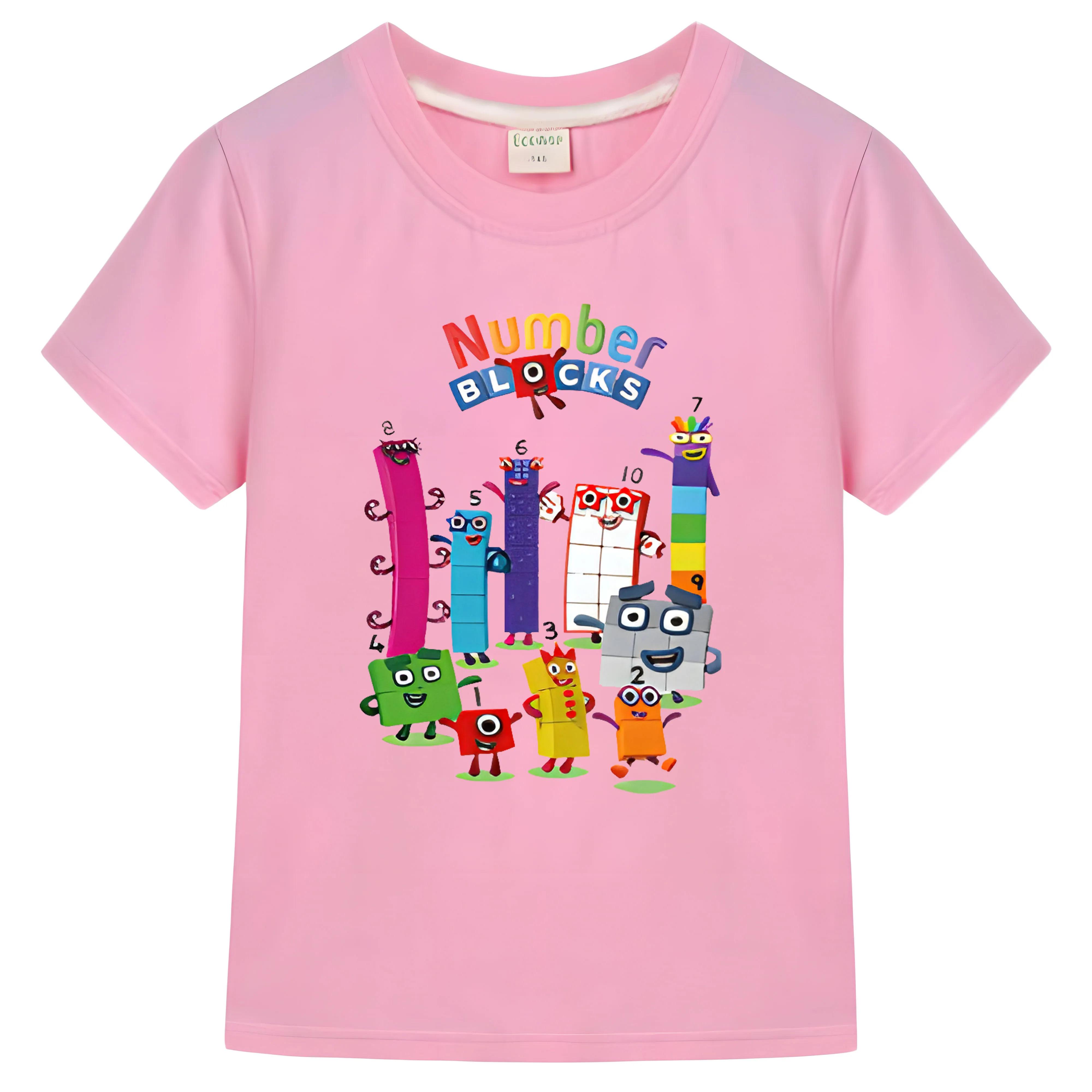 

Футболка NumberBlocks для мальчиков 10 лет, летняя хлопковая футболка с рисунком, короткие рукава, повседневные топы, одежда для девочек 2000 года 120 розовый