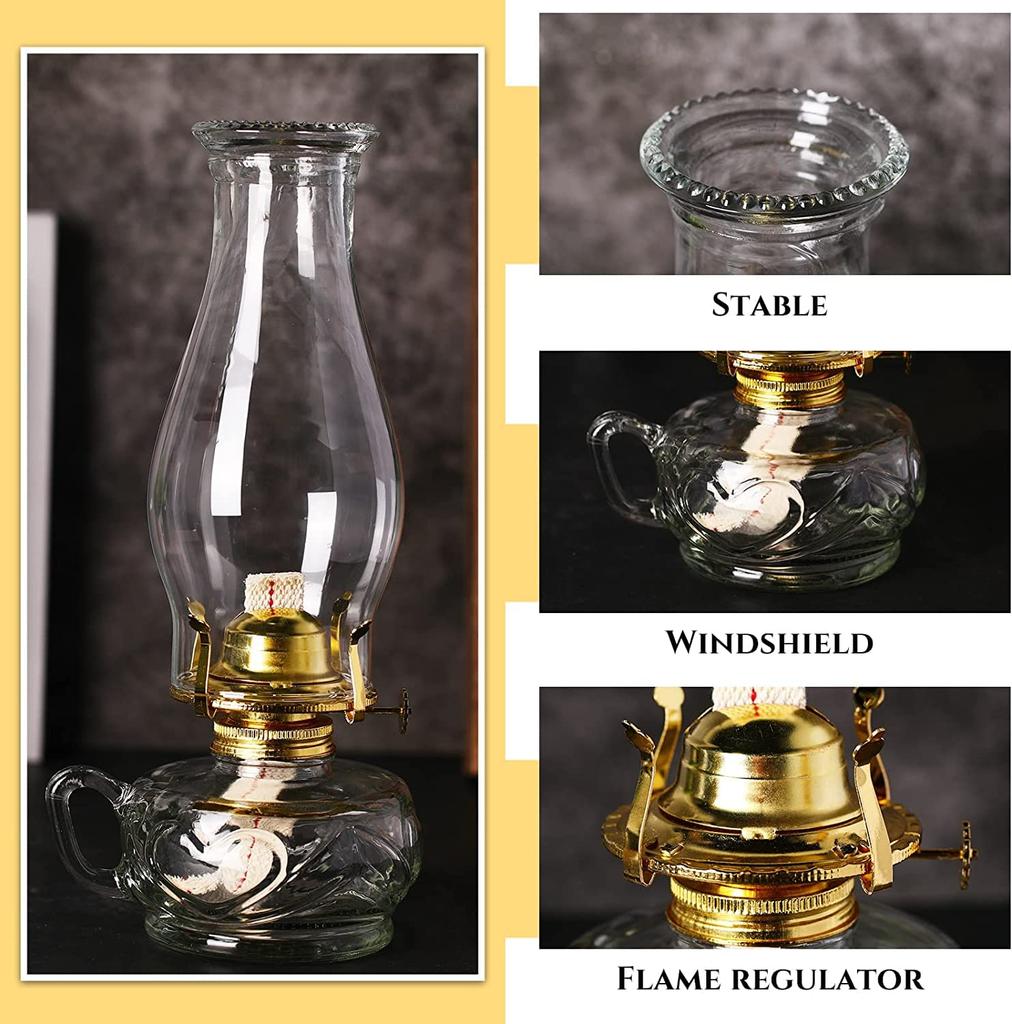 Cywinfow Handmade Kerosene Lamp Lantern, Vintage Kerosene Lamp, Paraffin Oil Lamp L392 (Transparent - Gold)