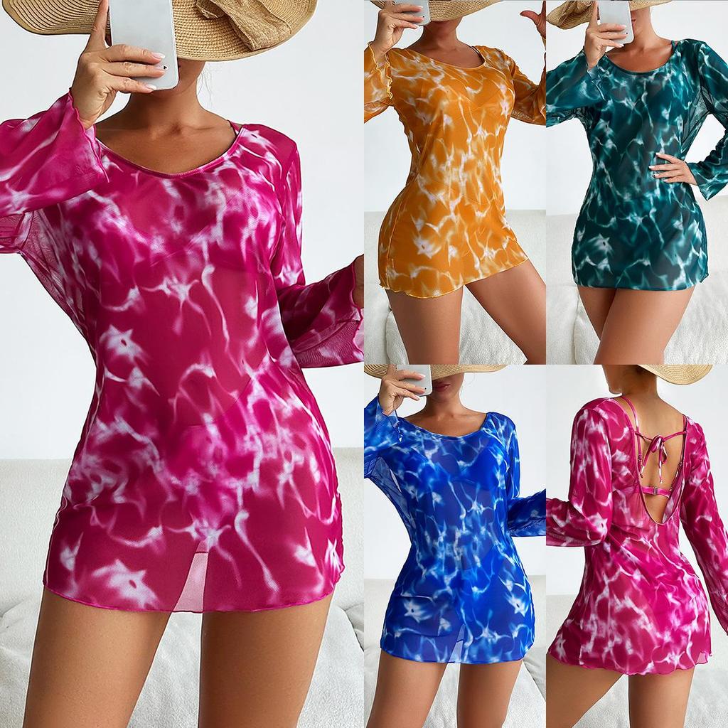 Traje de baño para mujer, conjunto dividido de tres piezas, cintura alta, manga larga, sobrecamisa, trajes de Bikini estampados con cordón