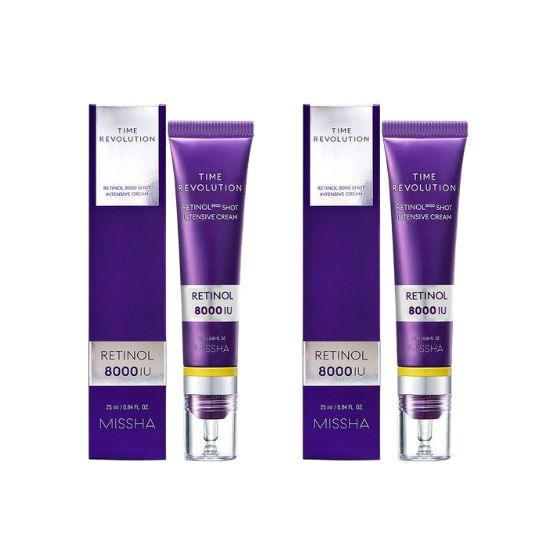 MISSHA Time Revolution Retinol 8000 Shot Intensive Cream Anti-Aging Wrinkle Care Retinol Cream 25ml x2