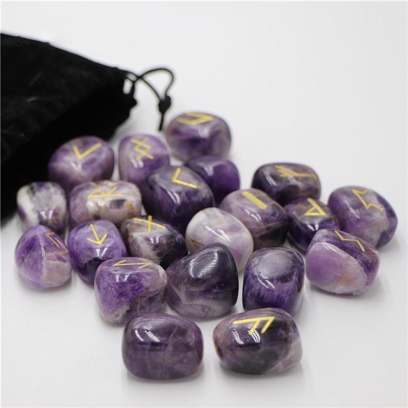 AEE2-25Pcs Natural Amethyst Rune Stone Irregular Divination Agate Rune Gift Decoration