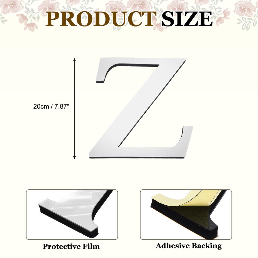 20cm 3D Mirror Acrylic Wall Sticker 26 English Letters Wall Sticker Decals Self-Adhesive Wall Art Mural Home Party Silver