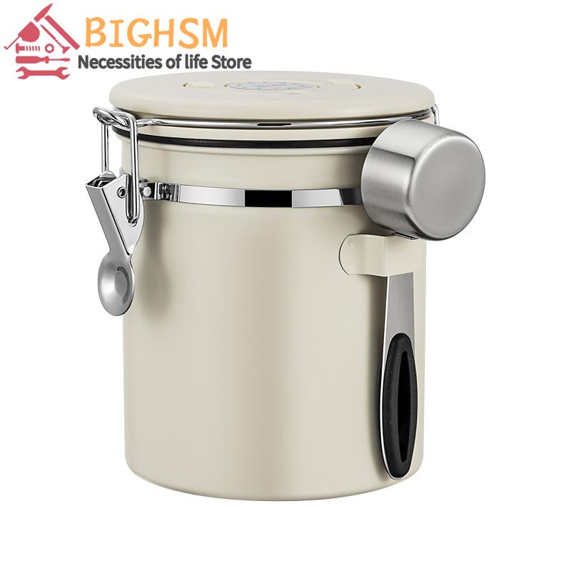 1.2 1.5 1.8L Barattolo per Chicchi di Caffè Contenitore Ermetico Sigillato Acciaio Inossidabile Con Cucchiaio Valvola Unidirezionale Contenitore Conservazione Caffè Cucina