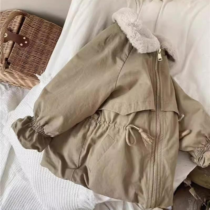 Baby Boys Khaki Lamb Woolen Blend Parkas Coat Autumn Winter Coats Fur Jackets for Girls Cute Warm Jacket Children Snowsuit Fashion