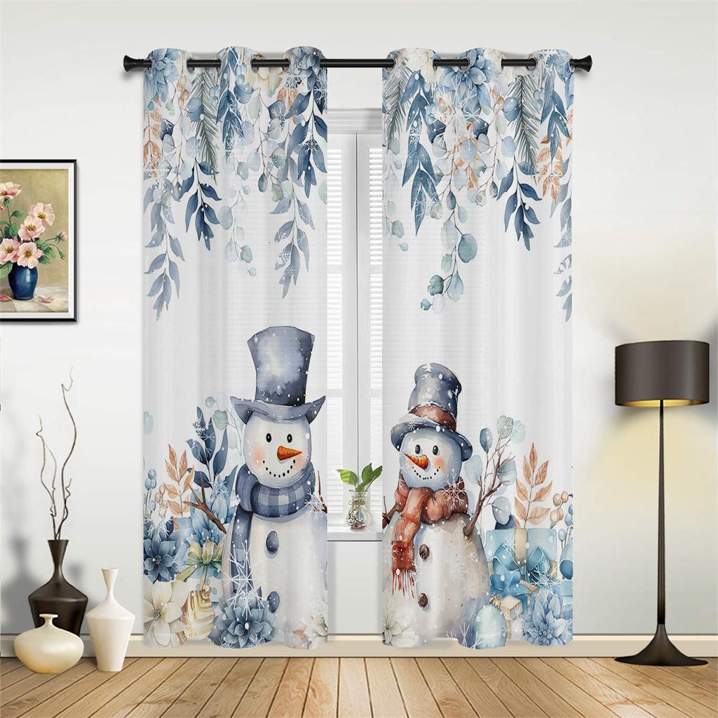 Pink Romantic Snowman Curtains Red Blue Christmas Decor Curtains Living Room Bedroom Kitchen Balcony Window Decor 2 Panels