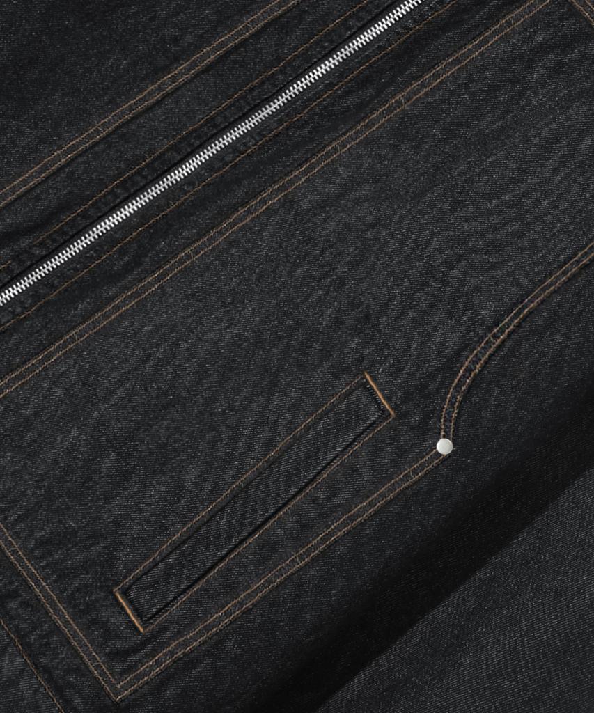 Trillion Corduroy Collar Denim Zip-Up Work Jacket (Black)