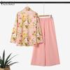 ZANZEA Women Long Sleeve Floral Blouse and Pants Casual Two Piece Suit Sets
