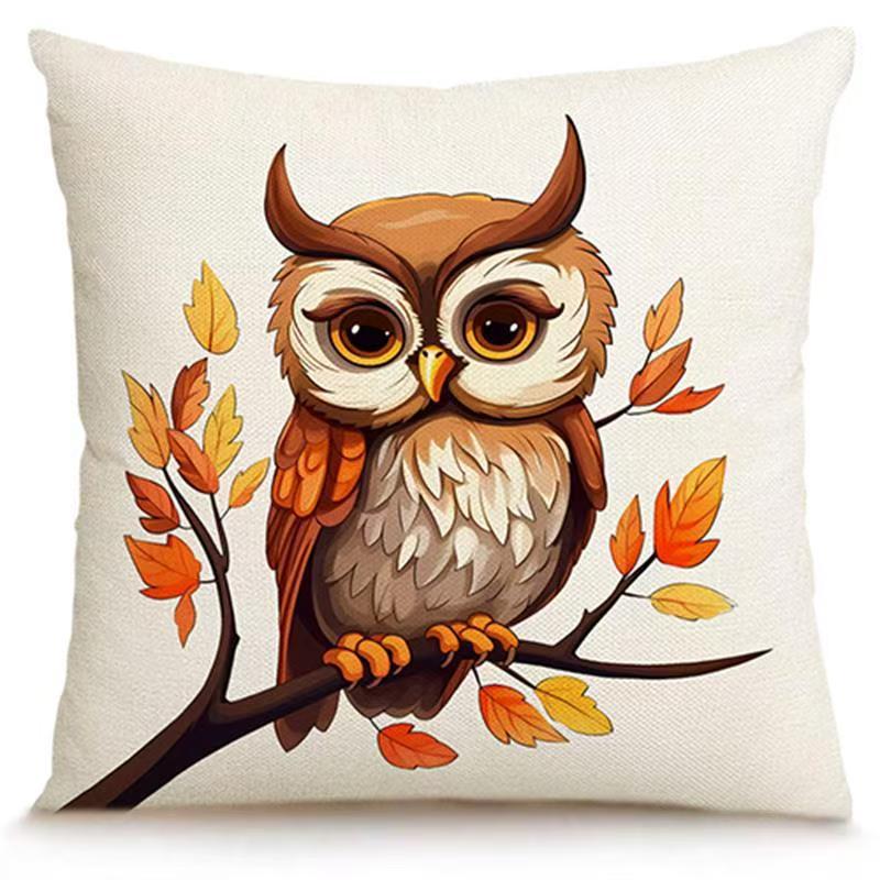New Autumn Thanksgiving Throw Pillow Cover Linen Print Cartoon Pattern Living Room Bedroom Sofa Decoration