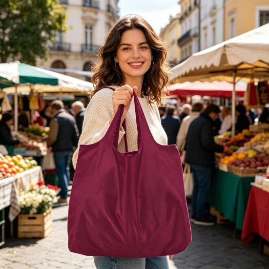 Reusable Shopping Bag Foldable Large Capacity Grocery Tote Bag with Pouch Portable Oxford Cloth Shopping Bag for Travel And Outdoor Use