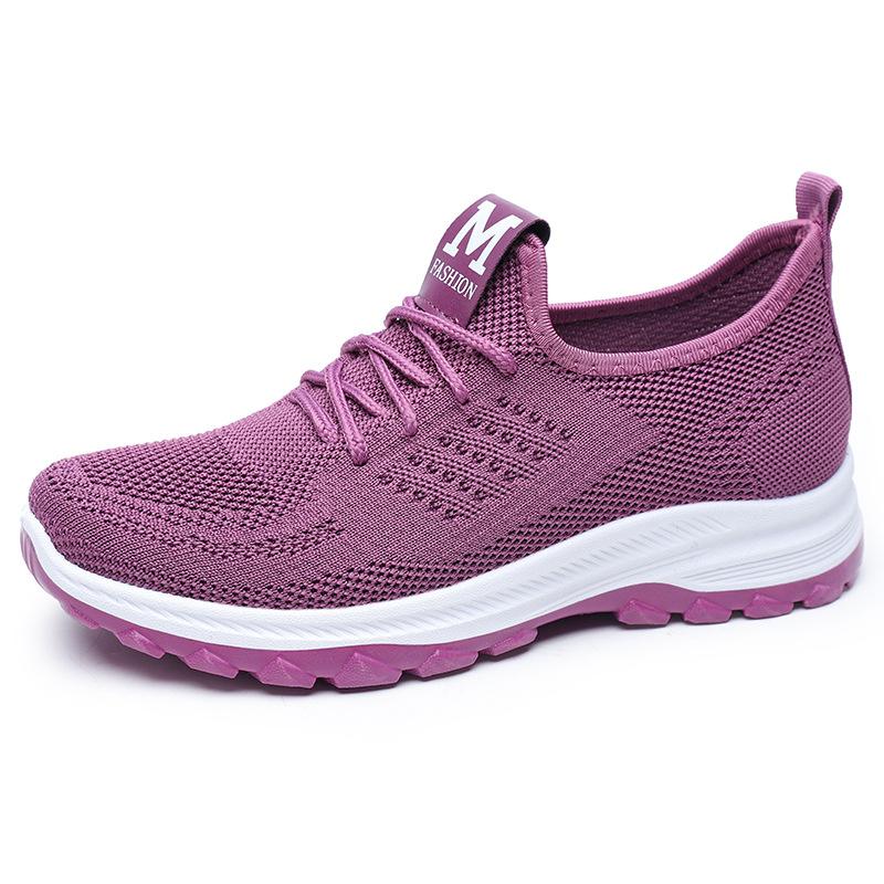 Outdoor Casual Women's Shoes, Fly-woven Breathable Mesh Shoes for Women, Middle-aged and Old, Shallow-mouth Flat-soled Walking Shoes for Women