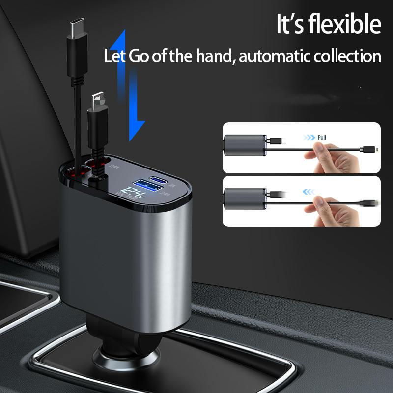 120W 4 v 1 Nabíječka do auta Zatahovací adaptér zapalovače cigaret do auta Kabel rychlé nabíječky USB typu C Pro IPhone Xiaomi Samsung