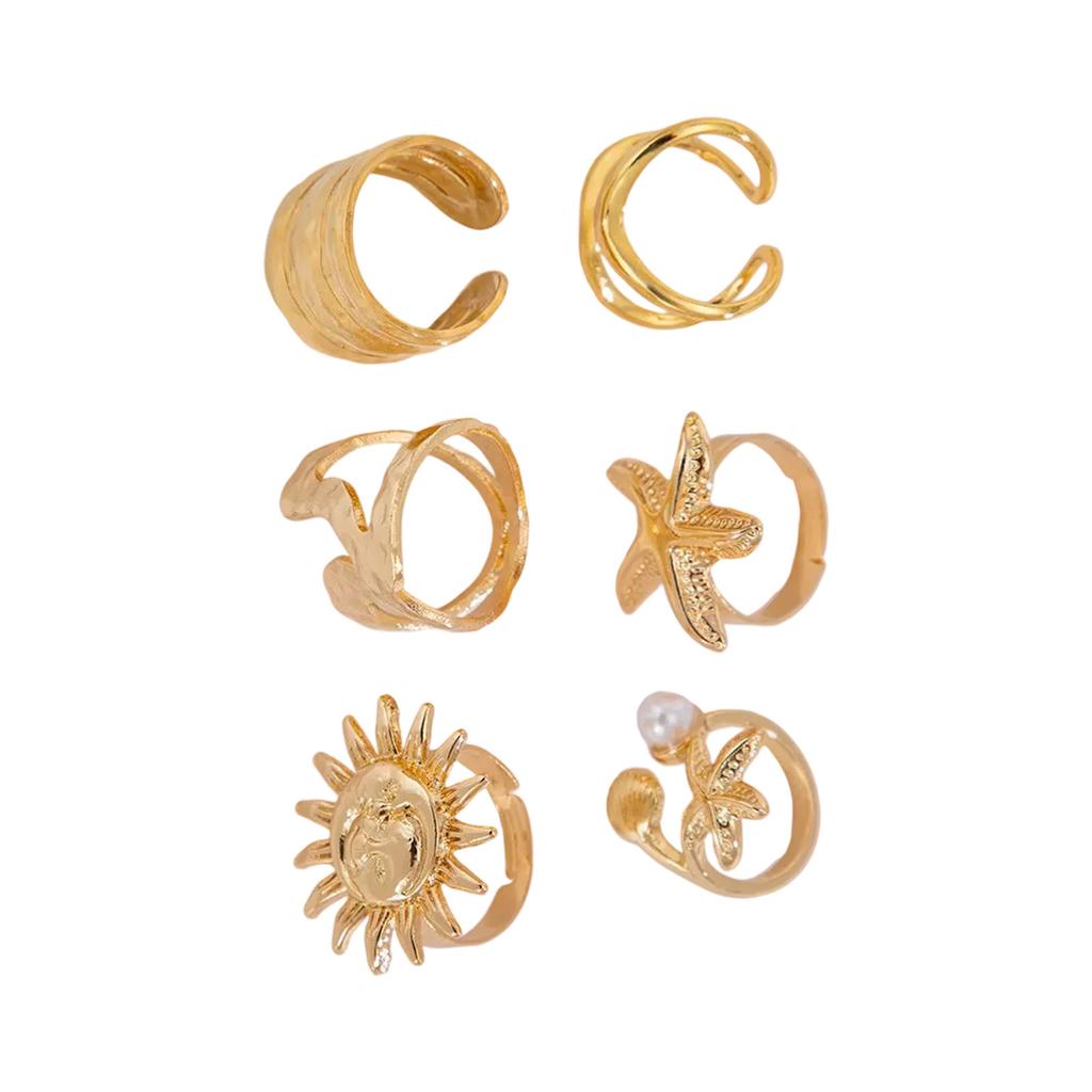 Bagues Ouvertes Ajustables Styles Gothiques pour Couples avec Motifs Pétoncles Étoiles de Mer Couleur Or et Argent Vêtement Décontracté