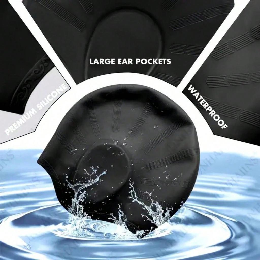 1pc/2pcs Silicone Swim Caps With Ear Coverage, Waterproof Non-Slip Large Size Swimming Hats For Long Hair,