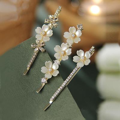 The New Korean Version Pearl Flower Zircon One-line Hair Clip Rhinestone Side Clip Temperament Female Fashion Hair Accessories