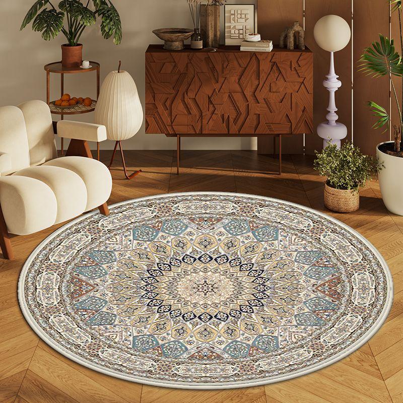 Black Persian Round Carpet for Living Room Bohemian Decoration Bedroom Non-slip Rug Lounge Study Lint-free Washable Chair Mat