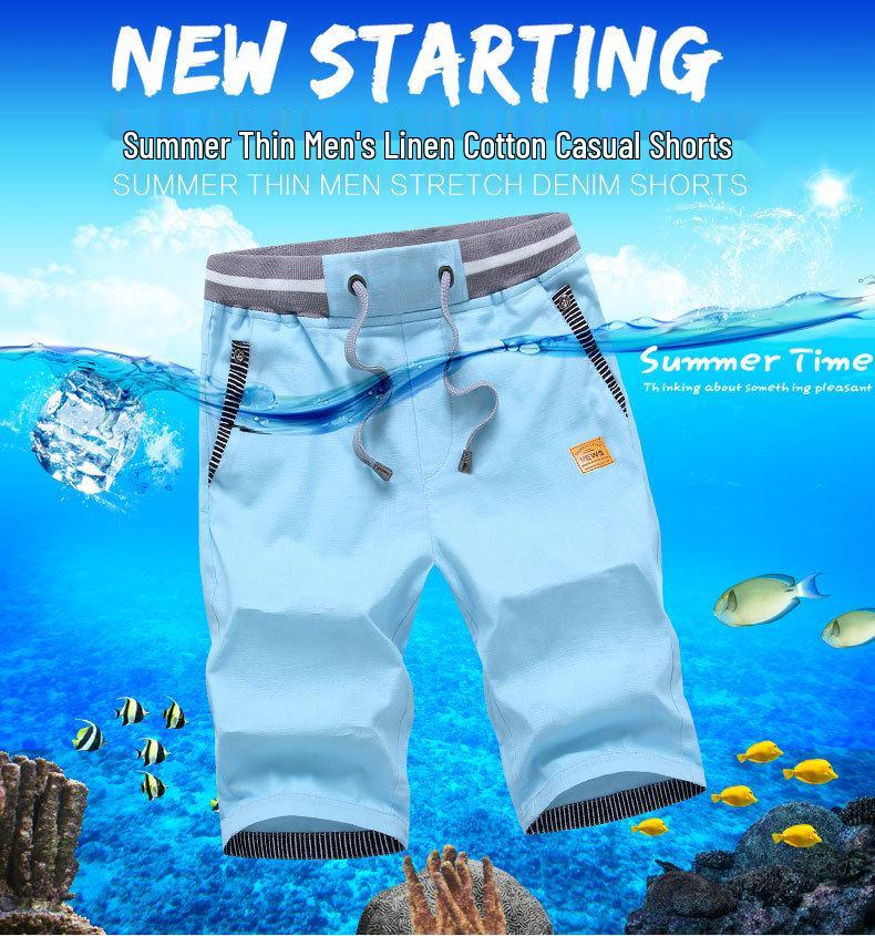 Men's Cotton Linen Breathable Workwear Shorts - Casual Summer Five-Point Mid-Length Beach Pants