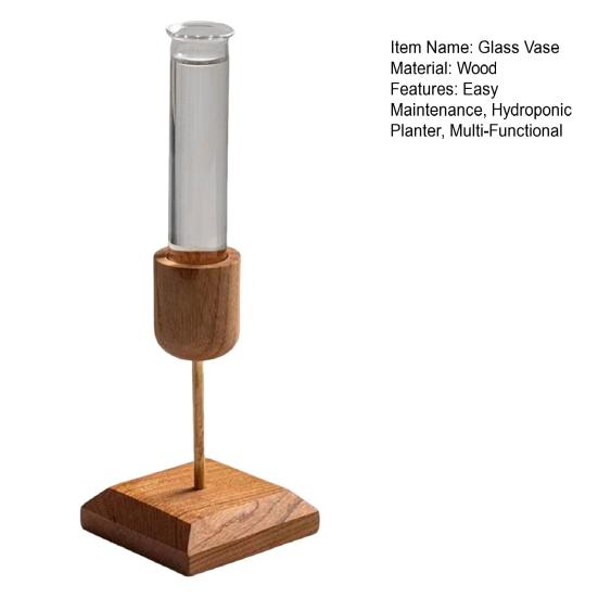 Plant Propagation Station Wooden Stand with Glass Test Tube Vase