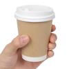 Set of 50 280ml 8oz Insulated Paper Cups, Heat-Resistant, Takeout, with Lids (Retractable), Unbleached Kraft Paper (White Lids)