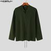 INCERUN Men Vintage Ethnic Long Sleeve Lace Up Shirts Casual Bandage Tops
