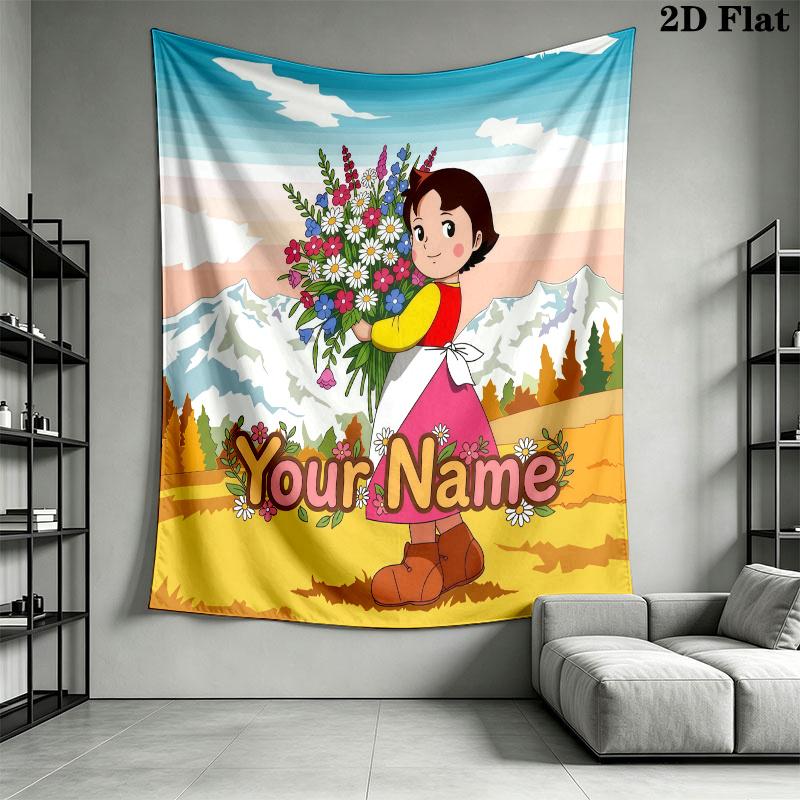 Heidi Alps Cartoon Custom Name Wall Tapestry Aesthetic Wall Hanging Printed Fabric Blanket Decorative Tapestries for Bedroom Living Room Home Decor