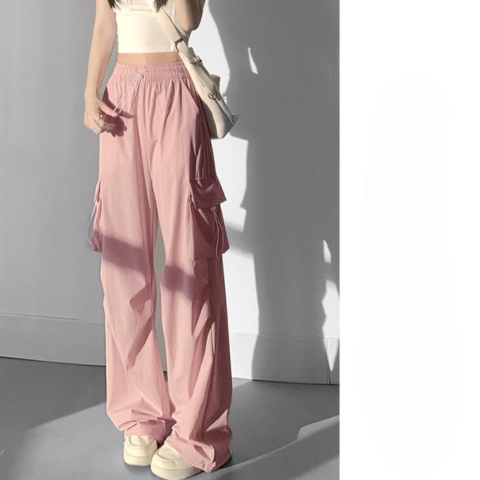Work Pants Women Drawstring Casual Pants Summer Draped Relaxed Straight Wide Leg Pants Dragged Pants Long Pants Tide