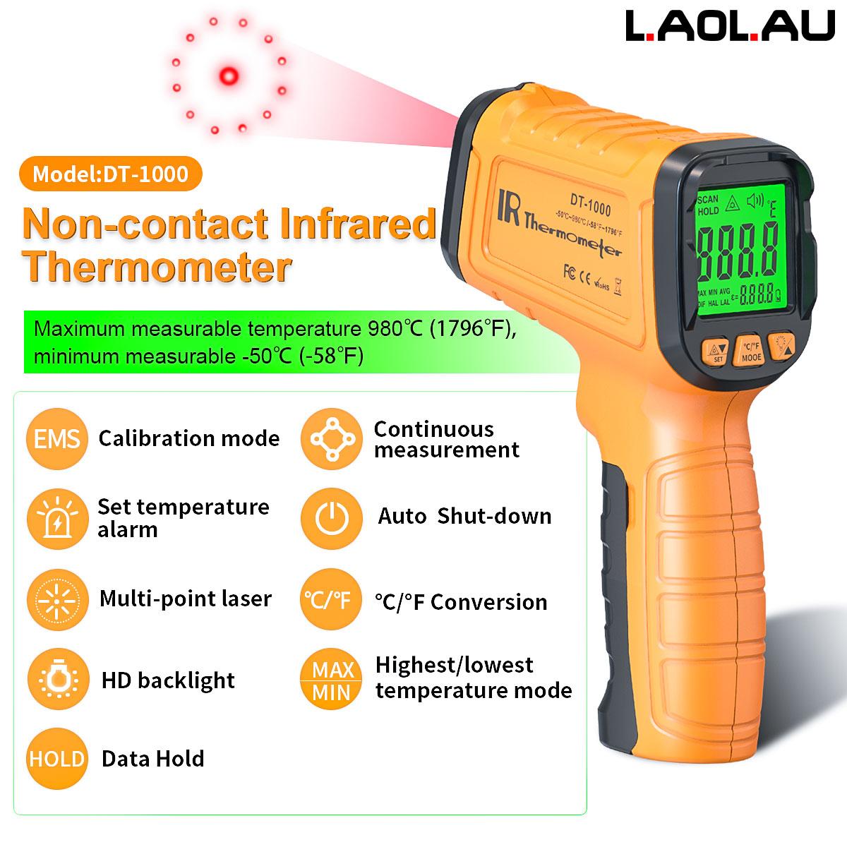 

DT1000 DT1600 Infrared Thermometer Professional 13 Laser Points Non Contact Digital Pyrometer IR Temperature Gun High Temp Alarm