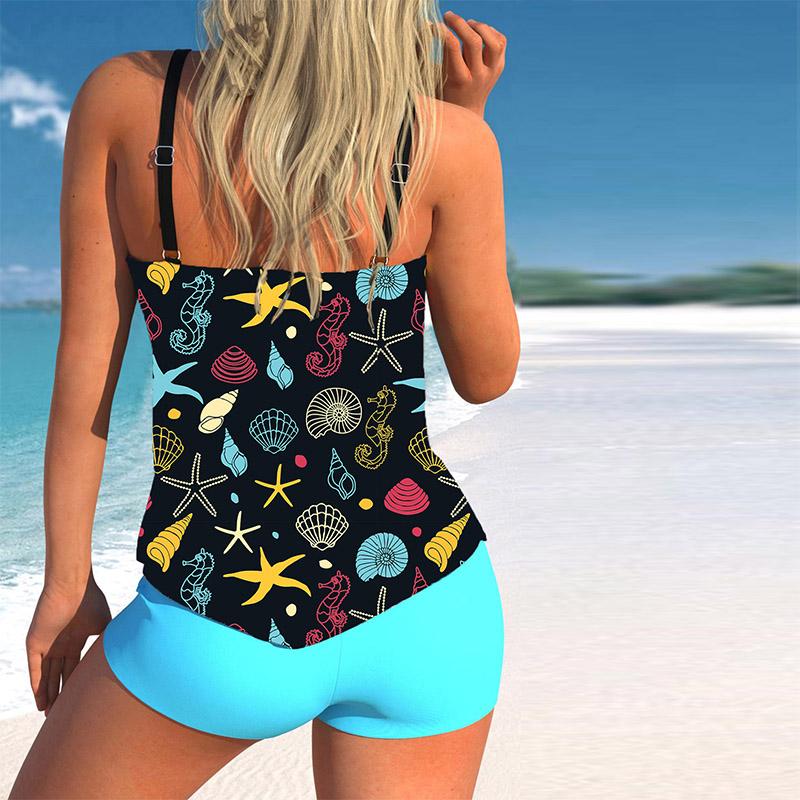 Women's Swimwear Tankini 2 Piece Swimsuit Colored Starfish Print Vacation Bathing Suits