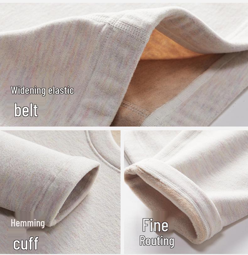 Cashmere Silk Round Neck Edged Antibacterial Fleece-Lined Women's Autumn Undershirt & Pants Set - Warm & Skin-Beautifying.