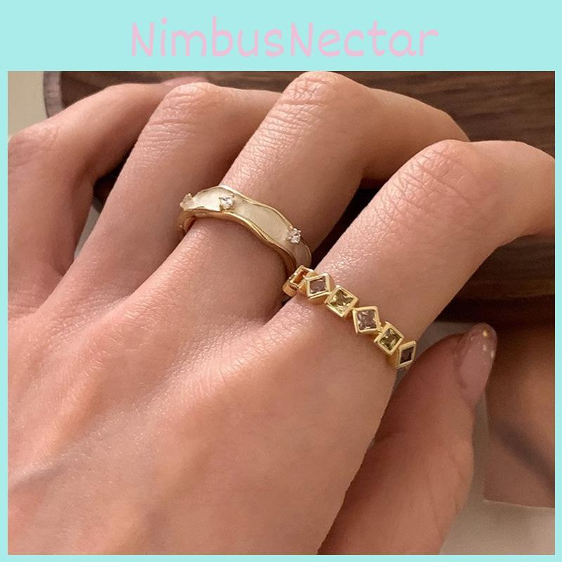 Fashionable Korean Style Adjustable Open Ring With Unique Drip Glaze And Rhinestones