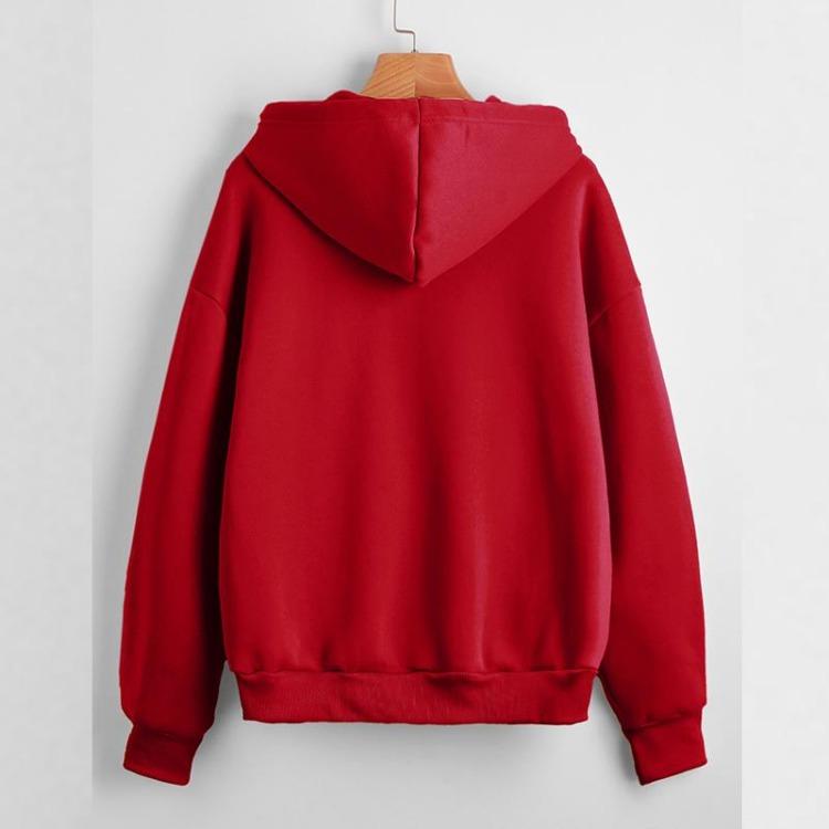 Women's Casual Fleece Zipper Jacket Long Sleeve Loose Solid Color Sweatshirt Top