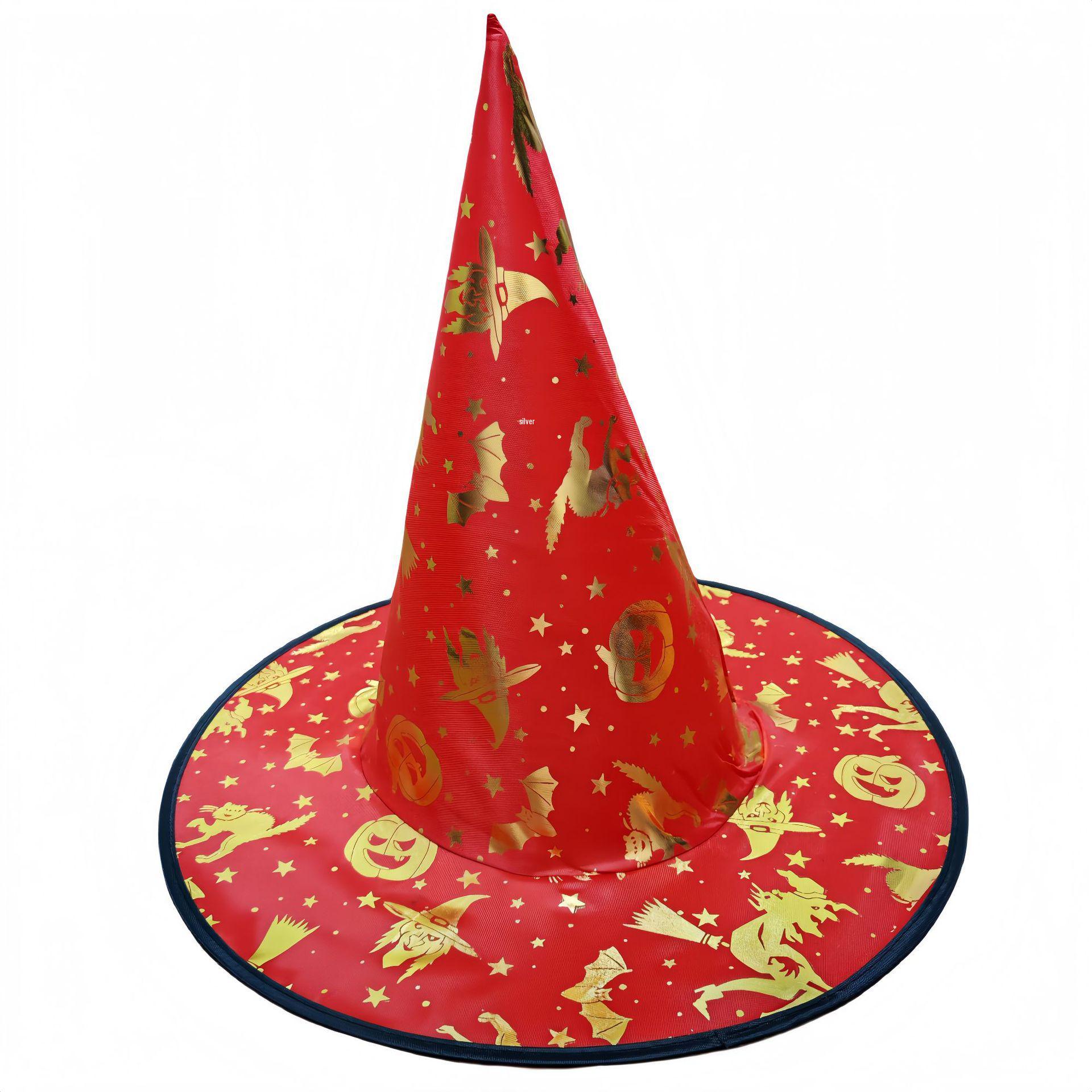 Hot Stamping Witch & Wizard Halloween Masquerade Hat with Pumpkin Design One Size