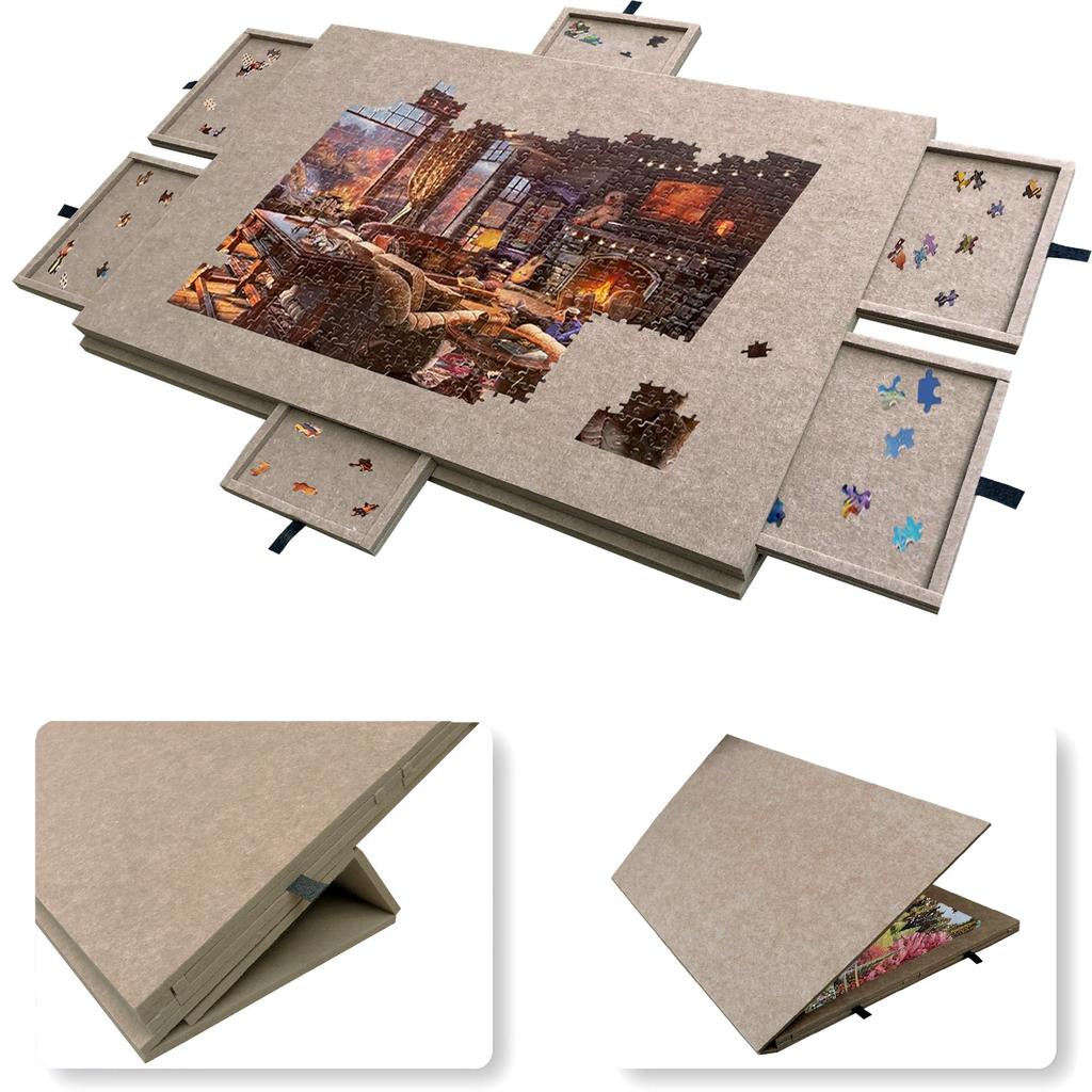 Puzzle Table Board Folding With Bracket Lid 6 Drawers Portable Adult Children Puzzle Mat Sorting Felt