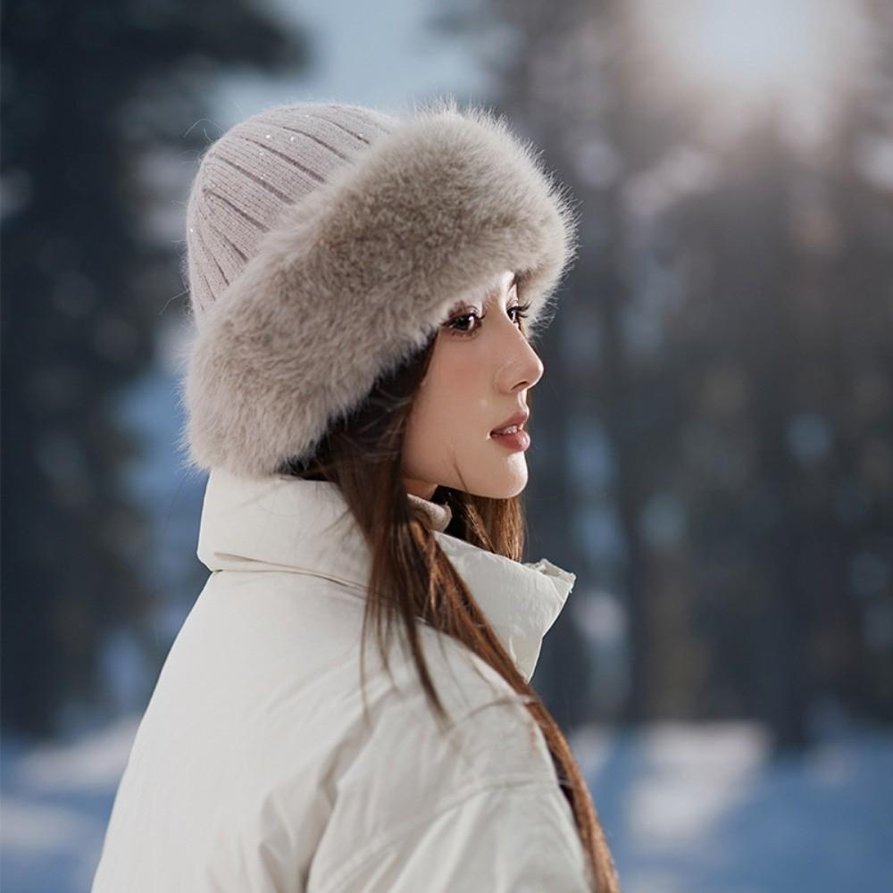 

Thickening Winter Women s Warm Fur Hat Without Brim Cold-proof Warm Ear Protection Fisherman Caps Warming Tools хаки