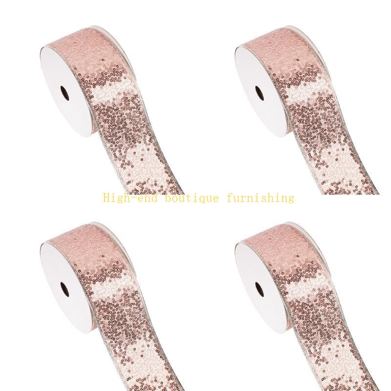 Набор из 4 штук разноцветных лент с пайетками, крафтовых лент для праздничного украшения в помещении и на улице, стильных лент для упаковки подарков розовый