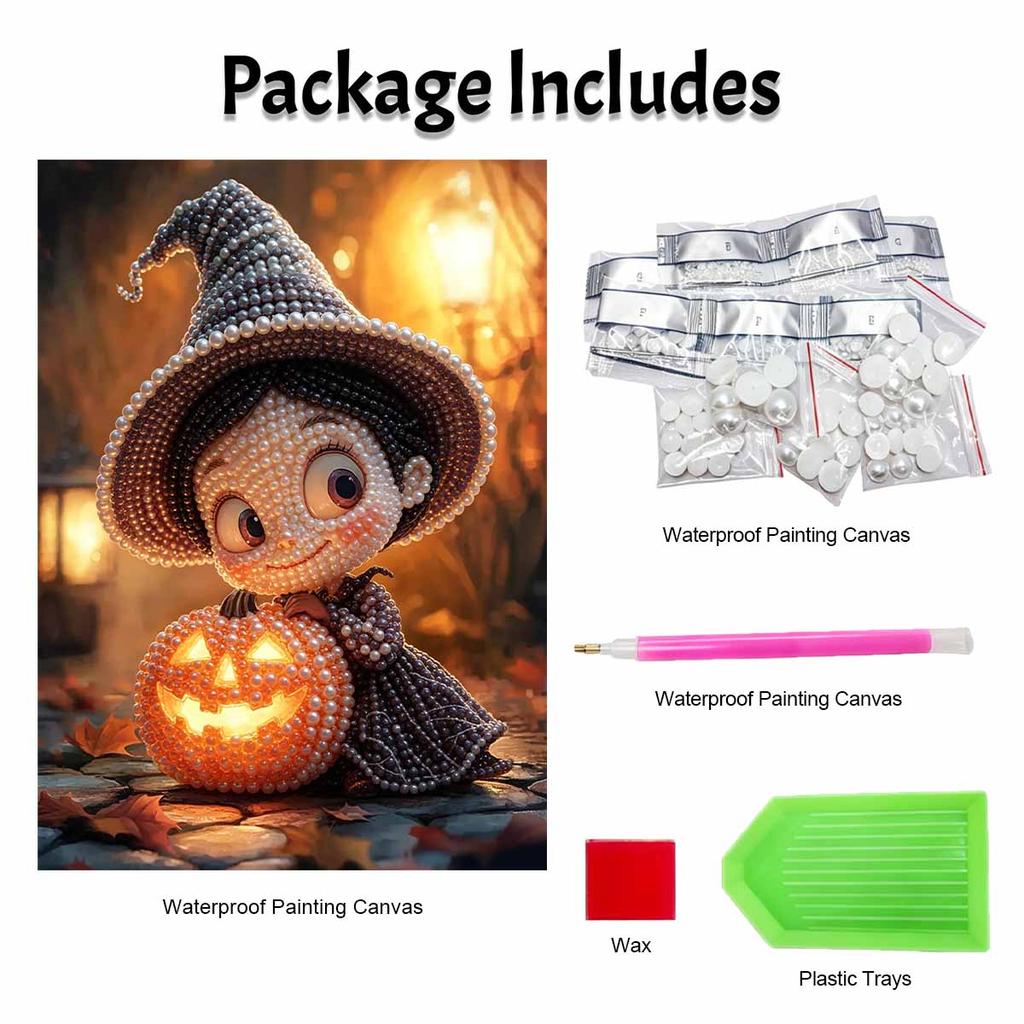 Halloween Witch Pumpkin Pearl Painting Art Full Pearl Handmade Diy Home Decorations