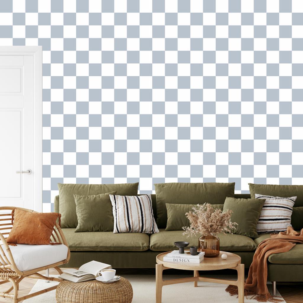 Checkerboard Wallpaper Light Gray and White for Living Room and Bedroom 50x1000