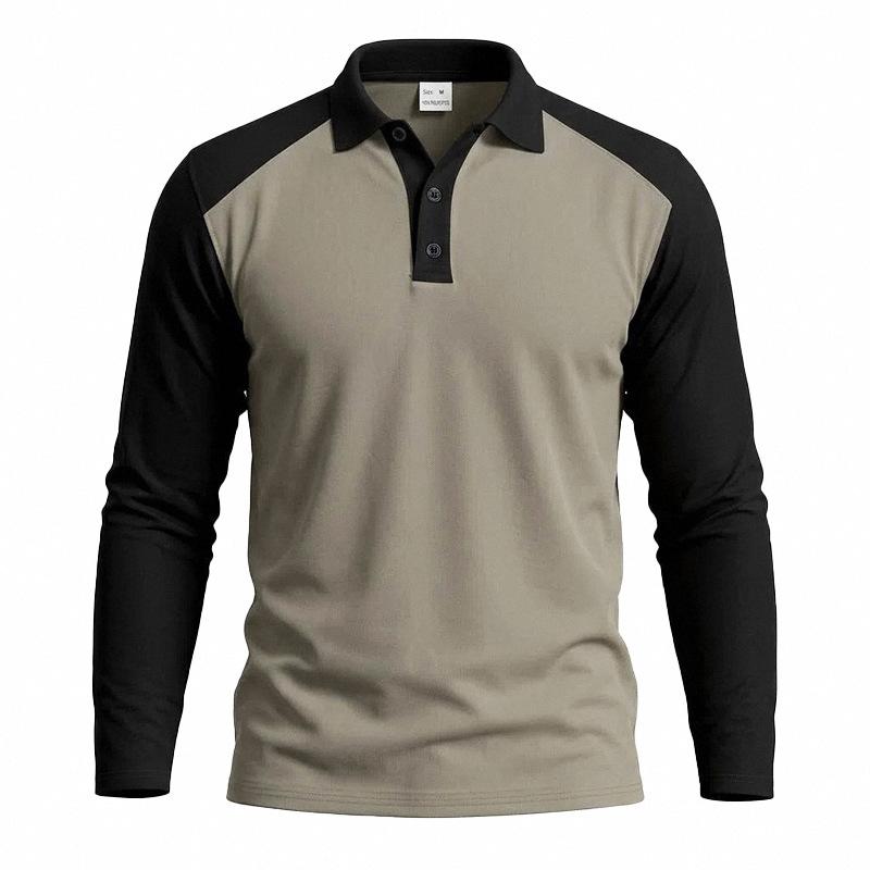Herren American Style Lockerer Farbblock Casual Umlegekragen Langarm Golf Poloshirt