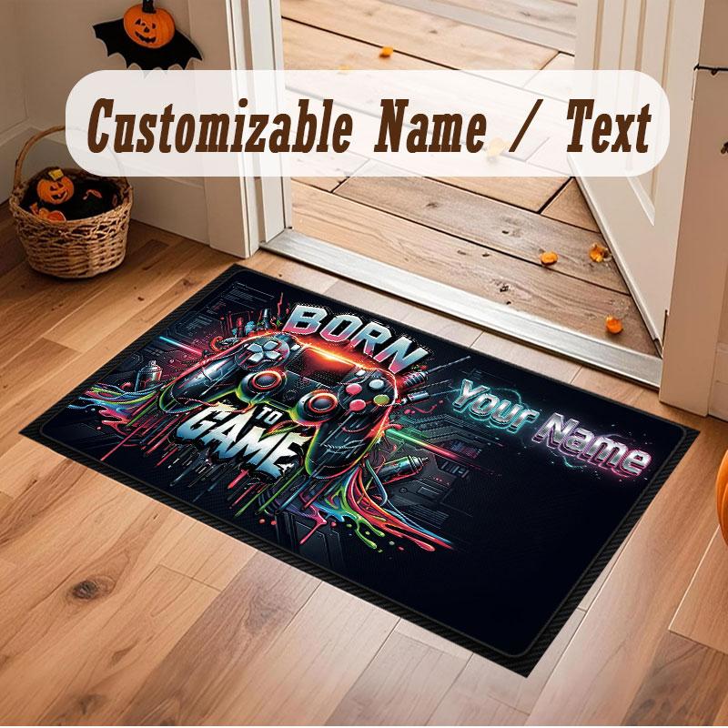 Game Controller Theme Crystal Velvet Floor Rug Personalized Custom Name Text Warm Carpet Home Decoration
