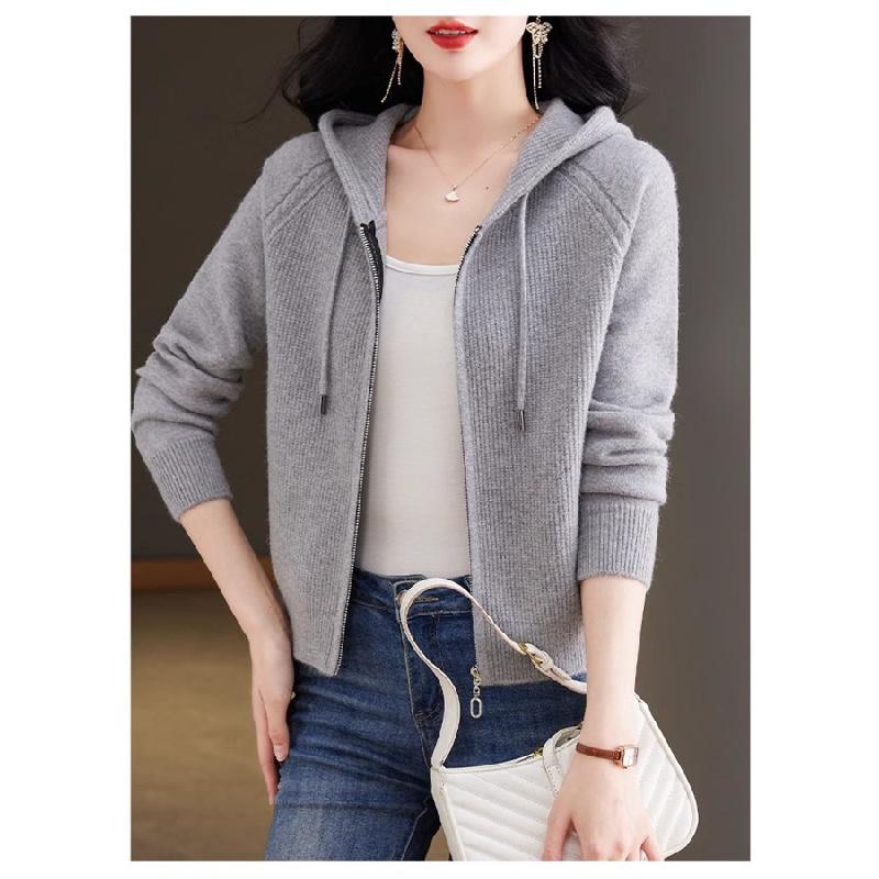 2026 New Knitted Women's Spring and Autumn Hooded Sweatshirt, Fashionable and Unique Sweater Cardigan, Mother's Coat