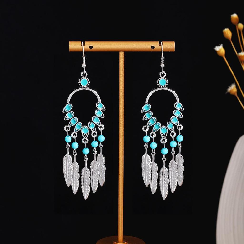 Bohemian Ethnic Oval Tassel Earrings with Beads