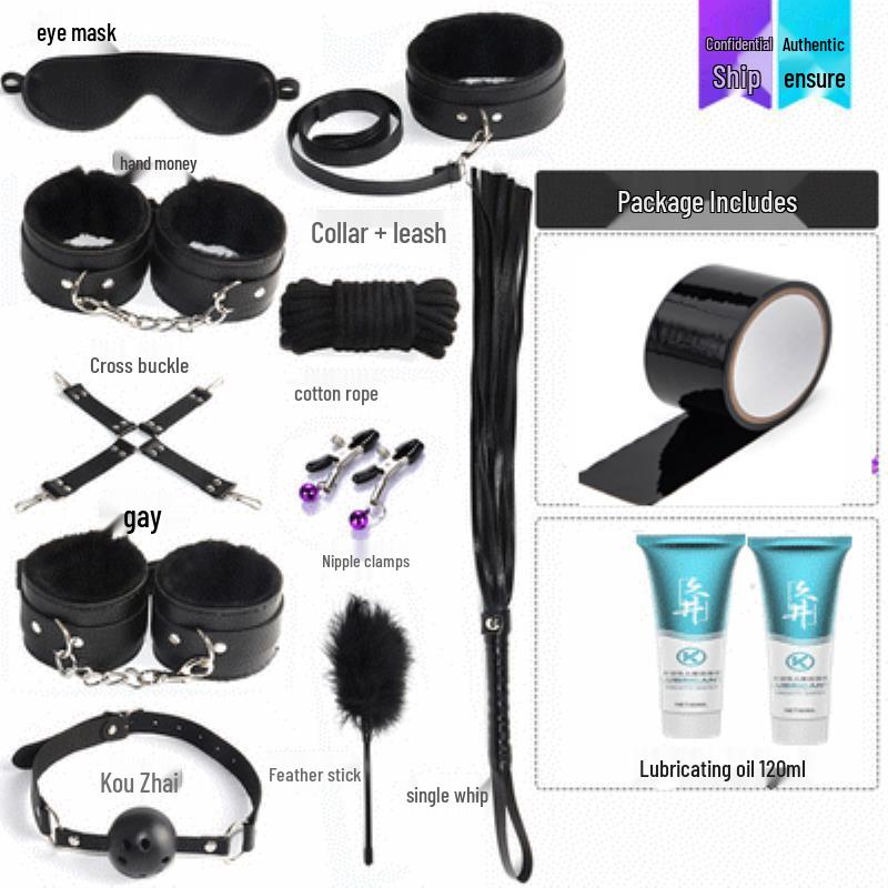 Flirty Bondage Set: Leather Handcuffs, Whip, Collar & Nipple Clamps