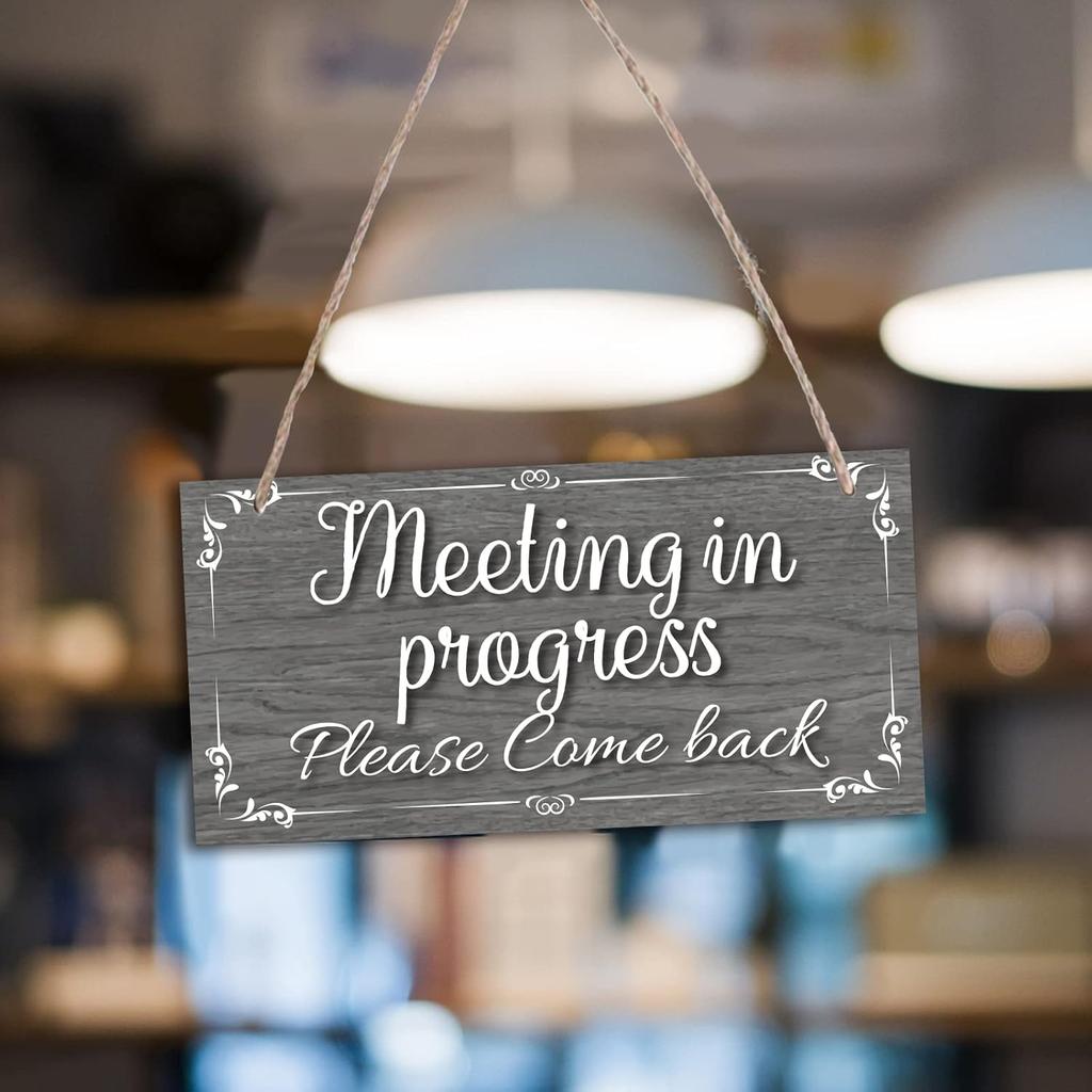 SUPERDANT Meeting Sign for Office Door Double-side Meeting In Progress Welcome Please Come In Hanging Wooden Sign Plaque Door Sign Do Not Disturb