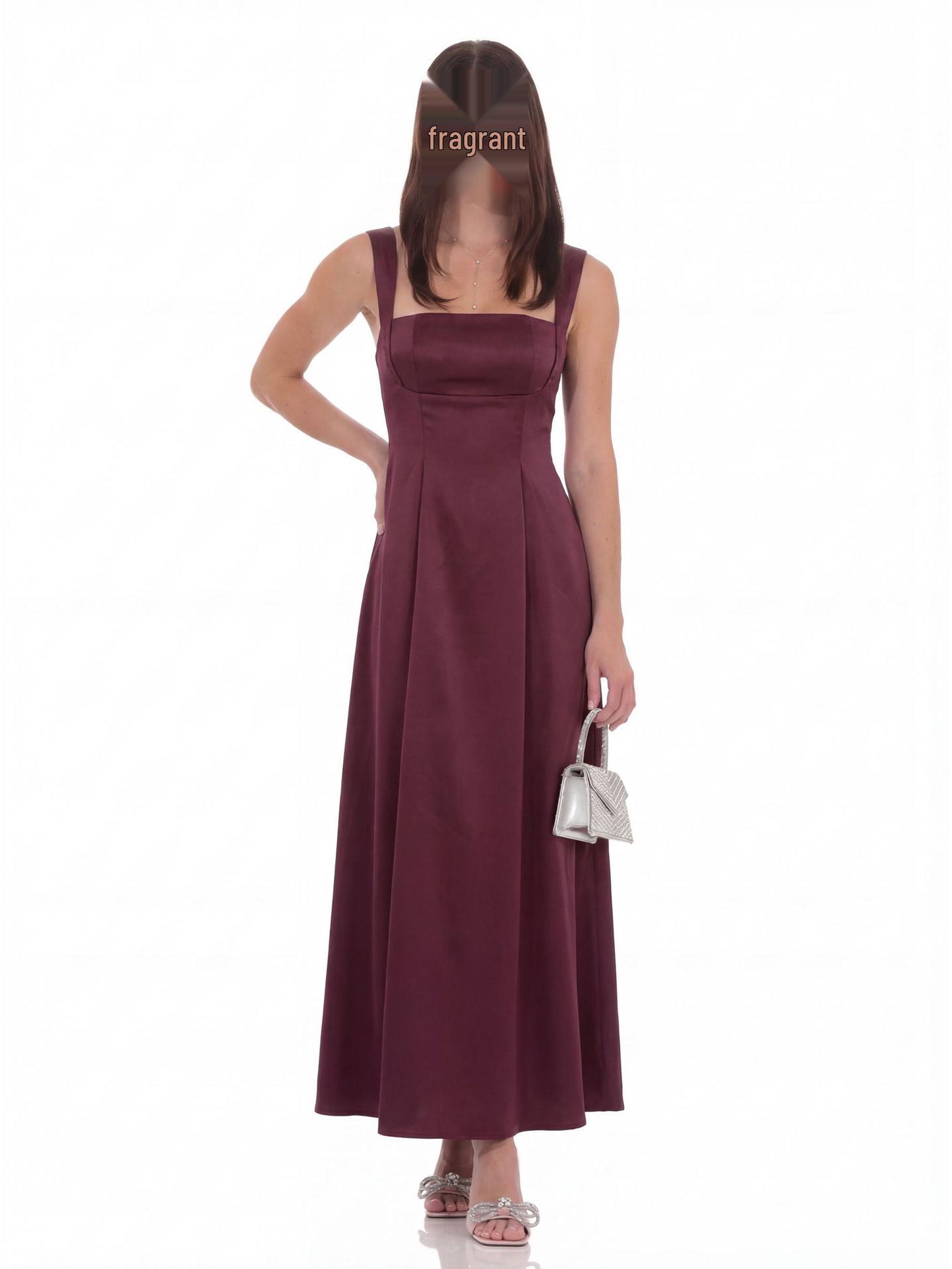 European & American Style Satin Strappy Long Evening Dress in Wine-Stained Rose XXL вино красного