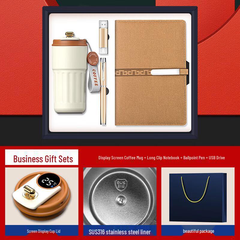 Business Gift Set with Notebook, Coffee Cup, Pen, USB Drive
