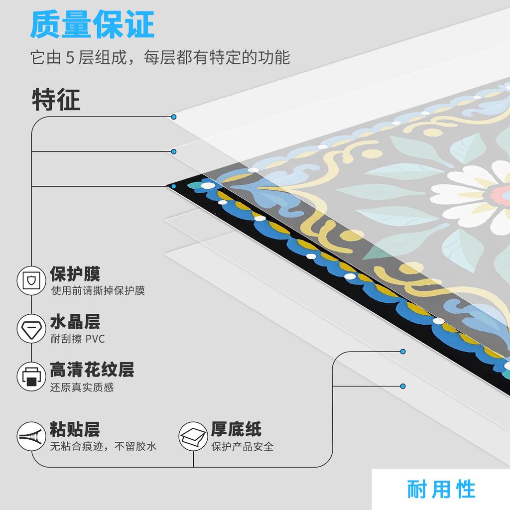 European Crystal Mandala 24 Pieces Self-Adhesive Wall Sticker, Waterproof Kitchen Bedroom Tile Sticker Pvc Wallpaper