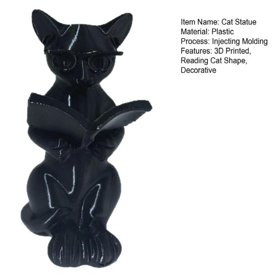 huaqianguhh 3D Printed Reading Cat Statue, Holding Book Glasses Figurine, Modern Decorative Animal Sculpture for Home Office Decor