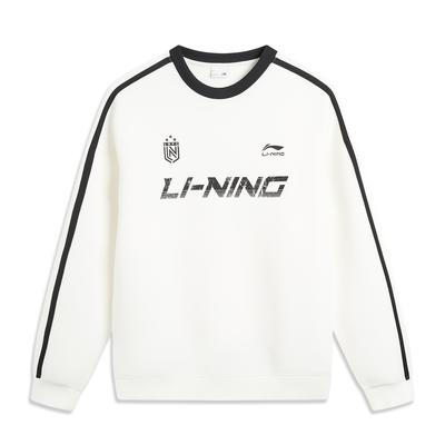 Li Ning Sports Lifestyle Series Round Neck Loose Casual Retro Color Block Letter Stripe Versatile Sweatshirt Unisex Sweatshirt Off-White AWDVF87-1