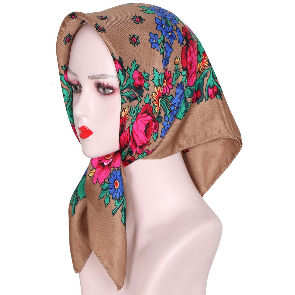 70*70cm Hijabs für Damen Quadratisch Luxuriös Retro Blumendruck Kopftuch Kopfbedeckung Babuschka Kopftuch Bufandas Invierno Mujer Foulard