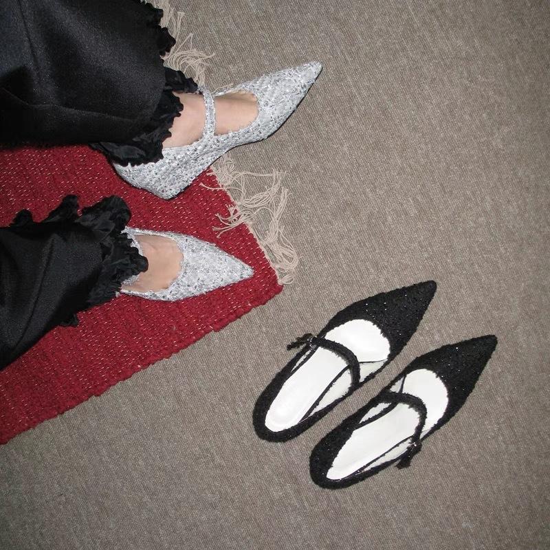 Sheepskin version~ pointed wedge heel woolen single shoes women's spring versatile light mouth high heel with Mary Jane women's shoes