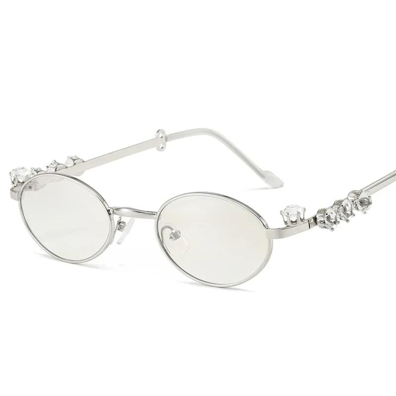 Y2K Vintage Oval Small Frame Sunglasses Women For Female Punk Elegant Brand Designer Sun Glasses Luxury Diamond Metal Eyeglasses